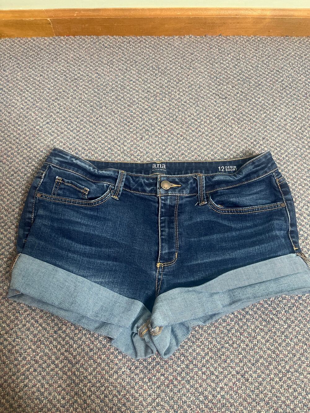 Ana Dark Wash Mid Rise Denim Shorts 12
